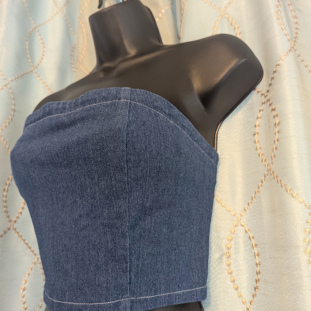 182. Denim Strapless Top